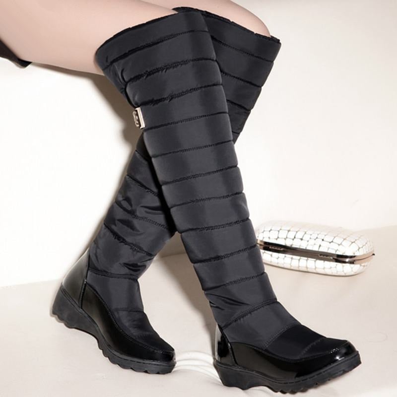 GRW Orthopädische Stiefel für Damen, hohe Knie, wasserdicht, mit Pelz gefüttert, runde Zehenpartie, warme Winterstiefel