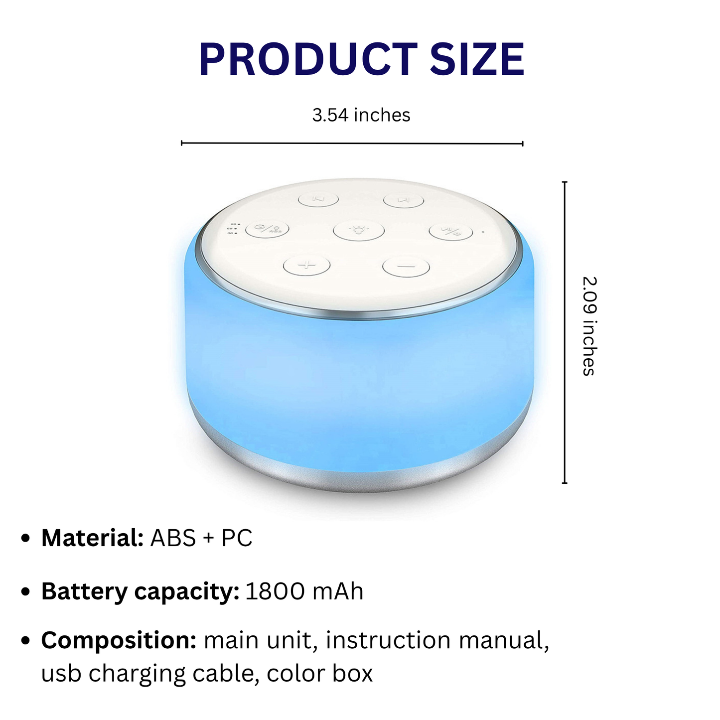White Noise Machine with 34 Soothing Sounds & 7-Color Night Light, Portable Sleep Machine