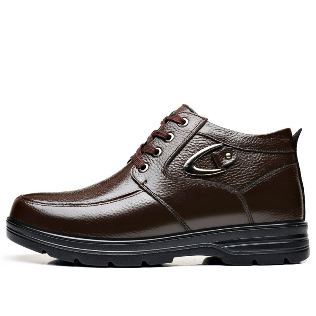 GRW Men Orthopedic Dress Boots Insulated Plush Leather Waterproof Non-slip Rubber Walking