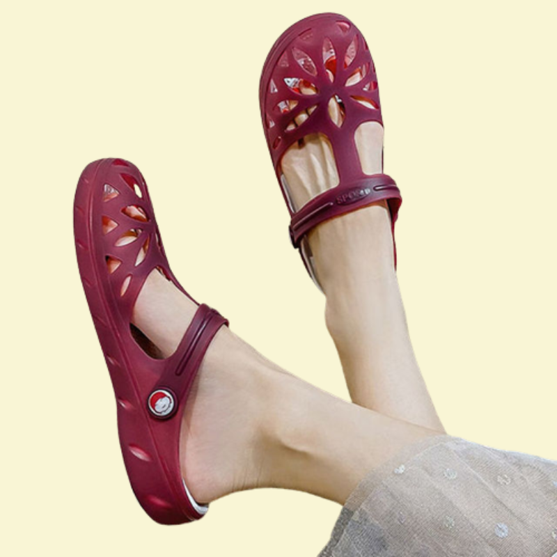 GRW Damen-Sandale, atmungsaktiv, bequem, elastisch, leicht, rutschfest, durchscheinend, Clog, Sommer-Slipper