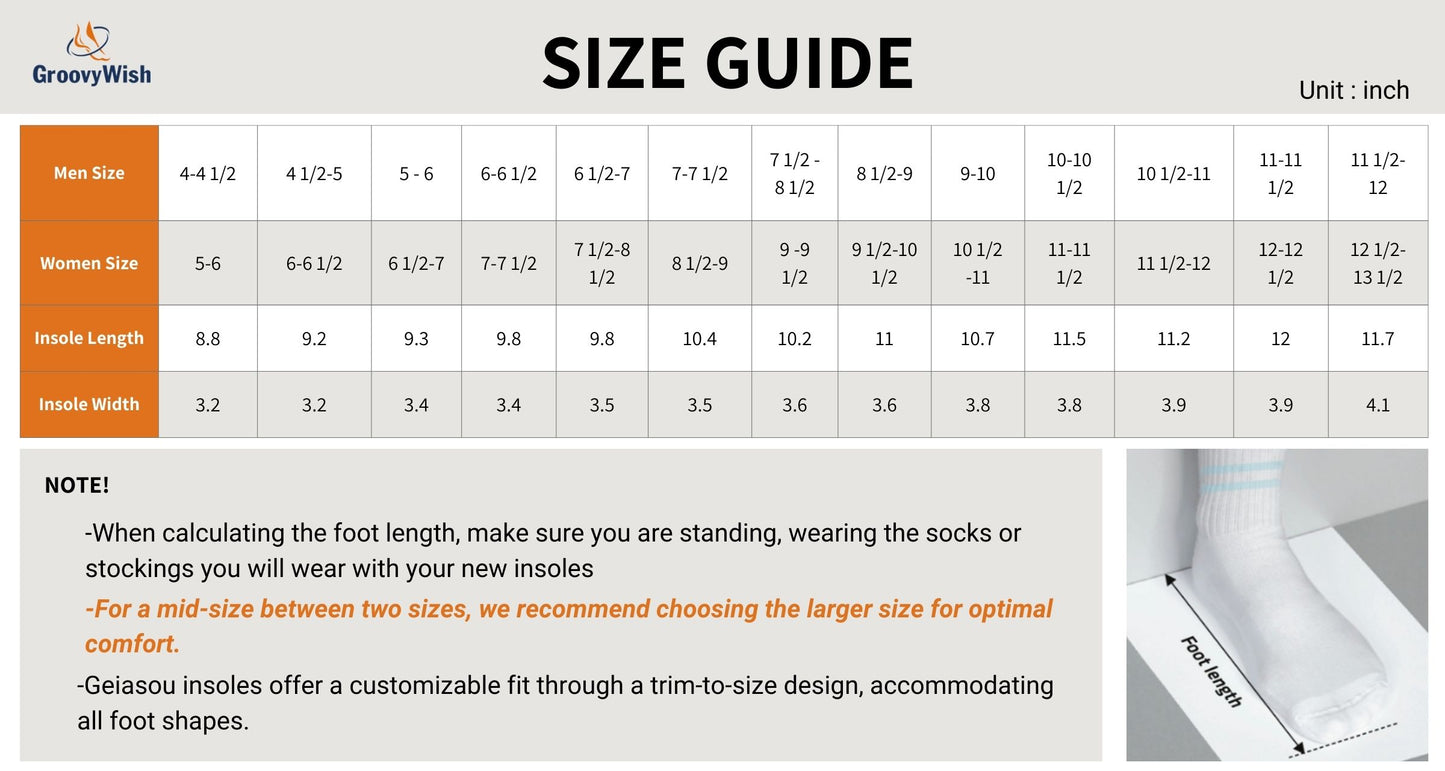 GEIASOU Orthotic Insoles Comfort Memory Foam Arch Support Foot Pain Relief GroovyWish