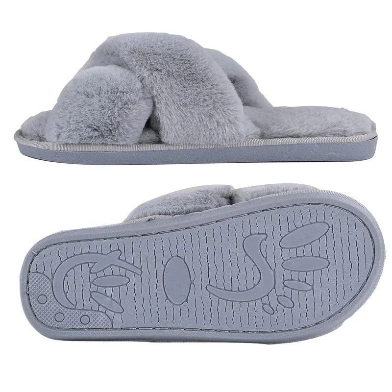 Groovywish Hausschuhe Damen Flache Weiche Kunstfell Plus Plüsch Slides Super Warm Winter
