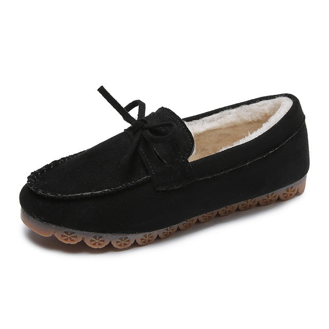 Groovywish Damen Winter-Loafer Vintage Pelz-Mokassins