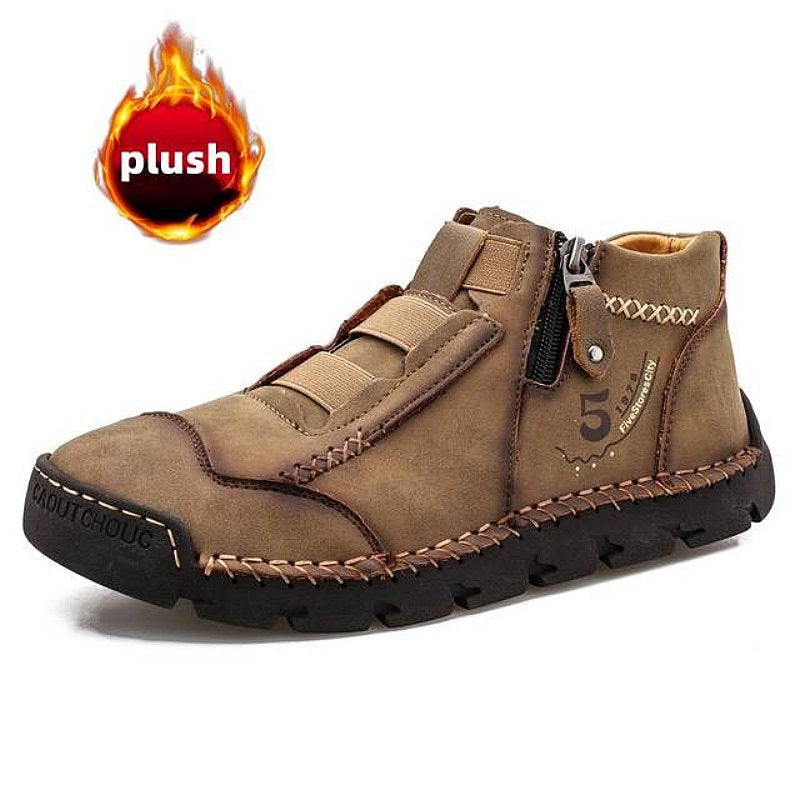 Groovywish Leather Ankle Boots For Men Comfy Walking Orthopedic Shoes