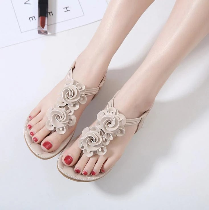 GRW Damen-Sandale, atmungsaktiv, elastisch, Clip-Zehen-Flip-Flop, Blumen-Sandale