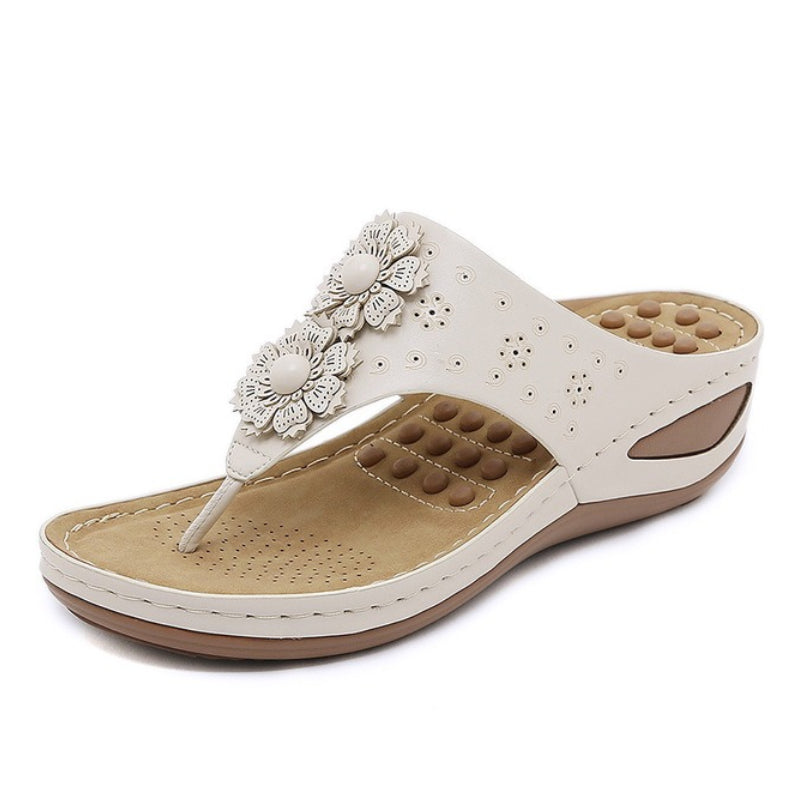 GroovyWish Sommersandalen für Damen, 3D-Blumen-Massage-Einlegesohle, Flip-Flops