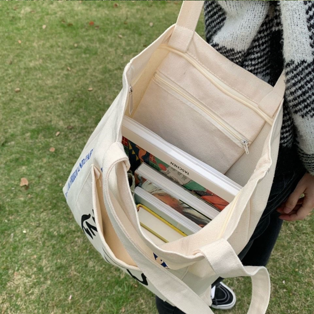 GroovyWish Tragetasche, weißes Canvas-Design, Tragetasche für Damen