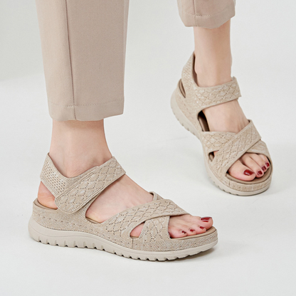 GRW Women Orthopedic Sandals Arch-support Comfortable Diamond Knit Cross Strap Elegant Design
