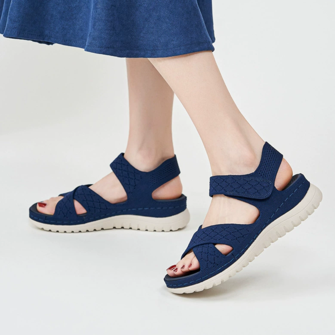 GRW Women Orthopedic Sandals Arch-support Comfortable Diamond Knit Cross Strap Elegant Design