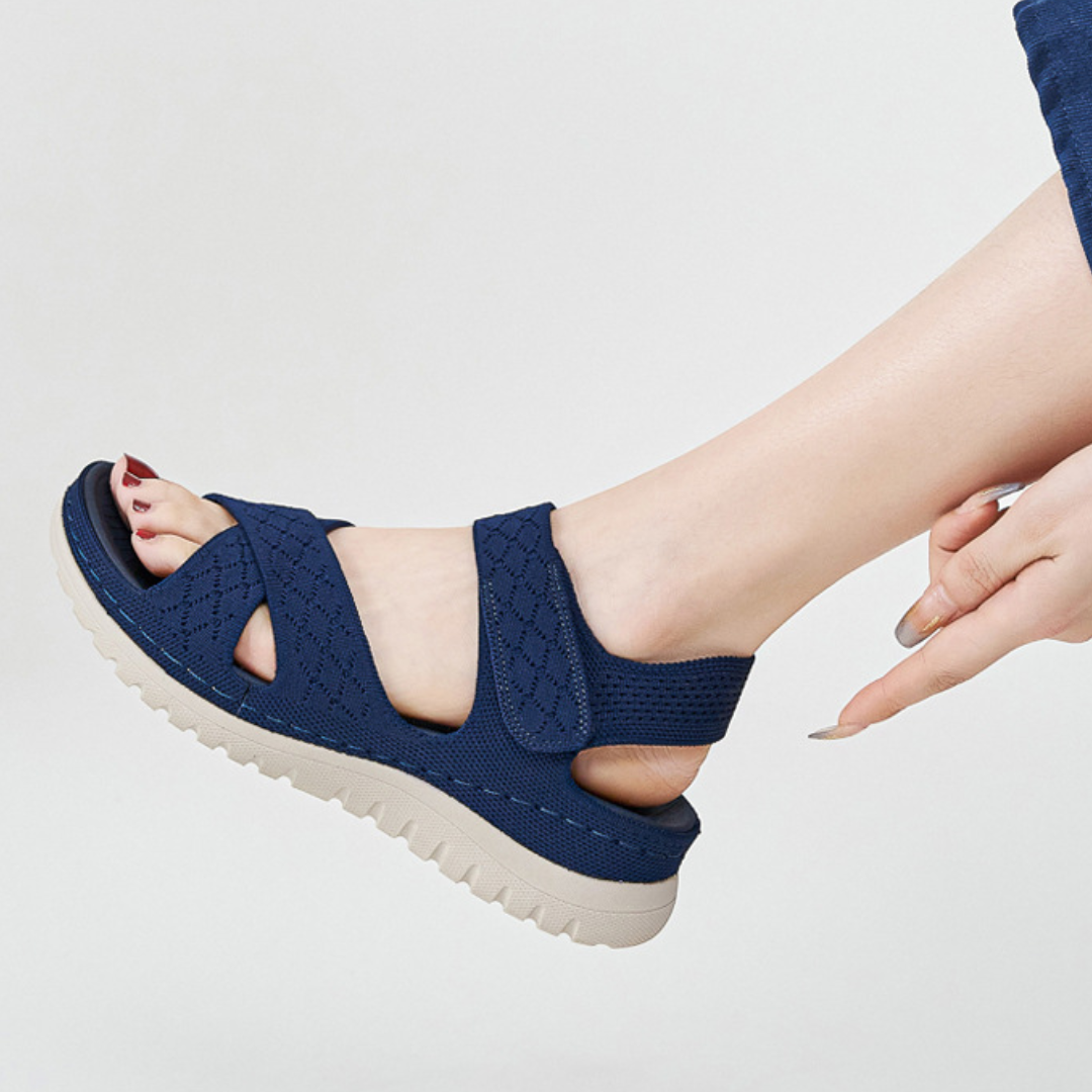 GRW Women Orthopedic Sandals Arch-support Comfortable Diamond Knit Cross Strap Elegant Design