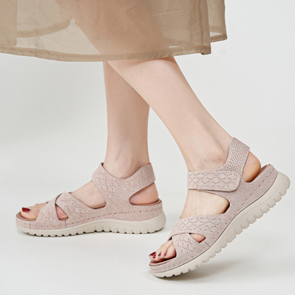 GRW Women Orthopedic Sandals Arch-support Comfortable Diamond Knit Cross Strap Elegant Design