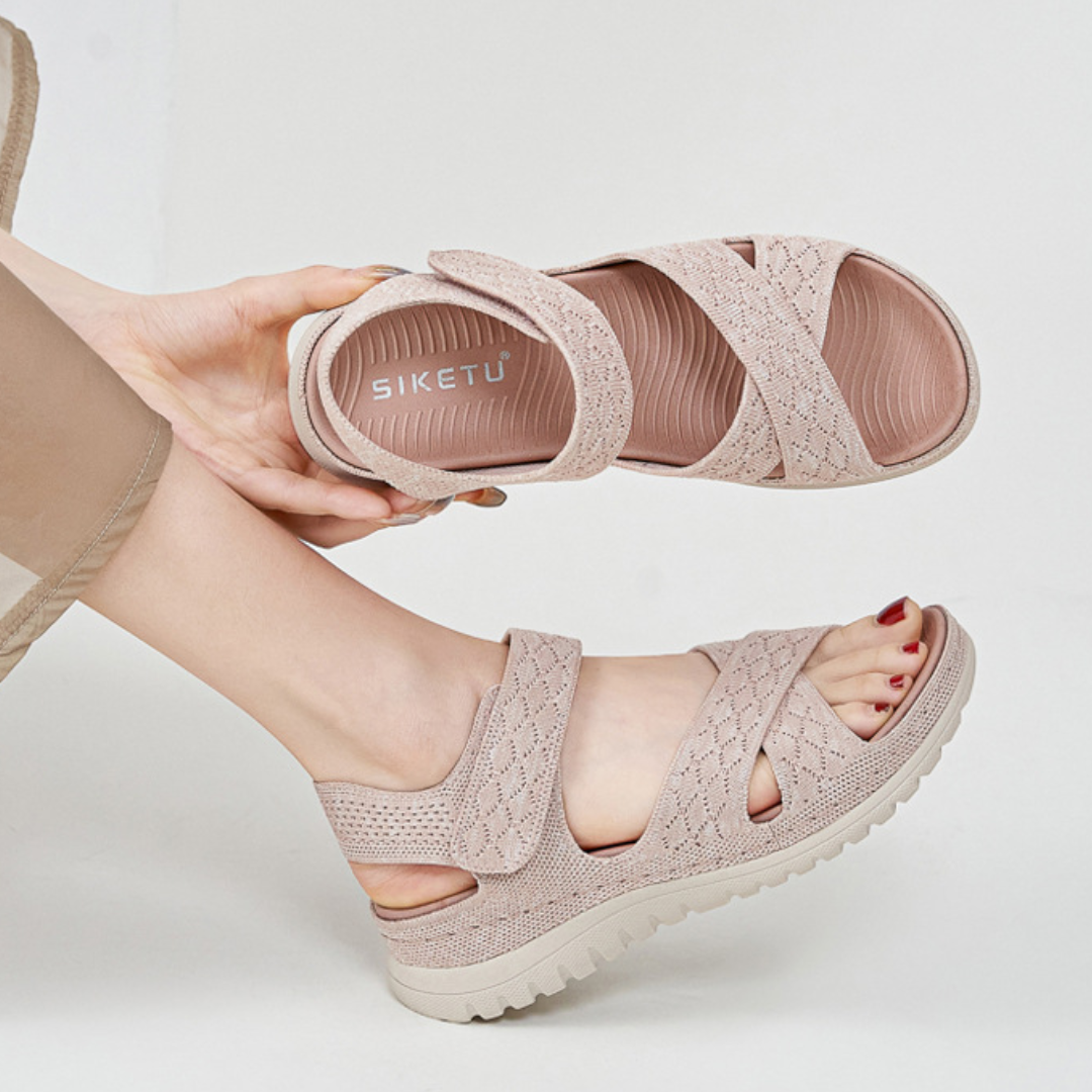 GRW Women Orthopedic Sandals Arch-support Comfortable Diamond Knit Cross Strap Elegant Design