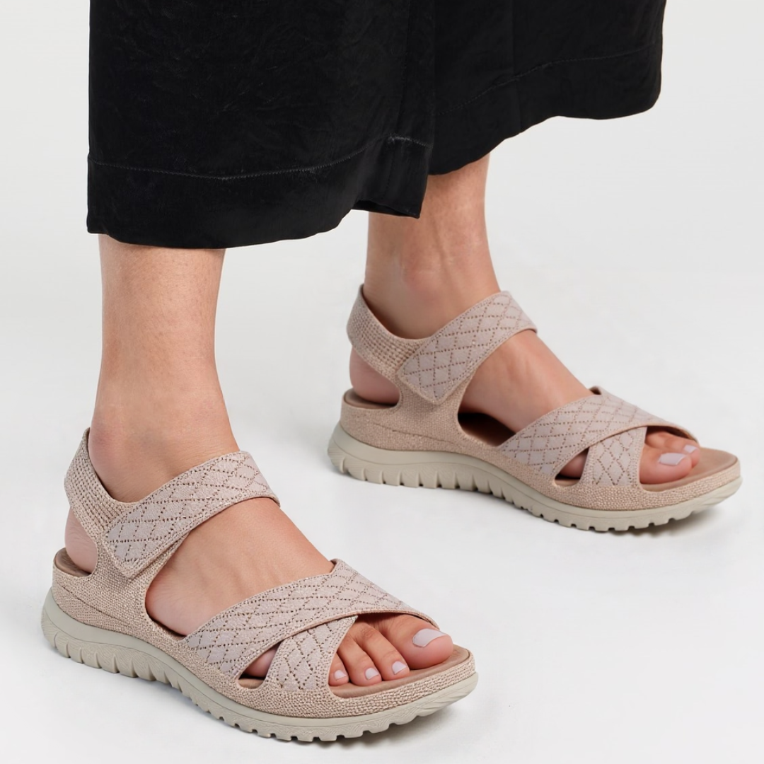 GRW Women Orthopedic Sandals Arch-support Comfortable Diamond Knit Cross Strap Elegant Design