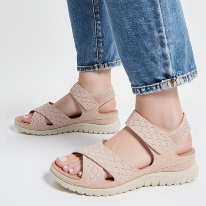 GRW Women Orthopedic Sandals Arch-support Comfortable Diamond Knit Cross Strap Elegant Design