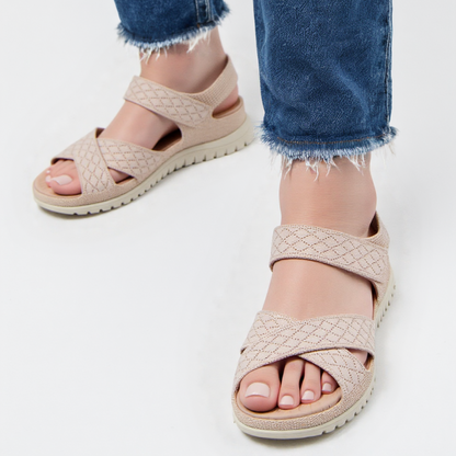 GRW Women Orthopedic Sandals Arch-support Comfortable Diamond Knit Cross Strap Elegant Design