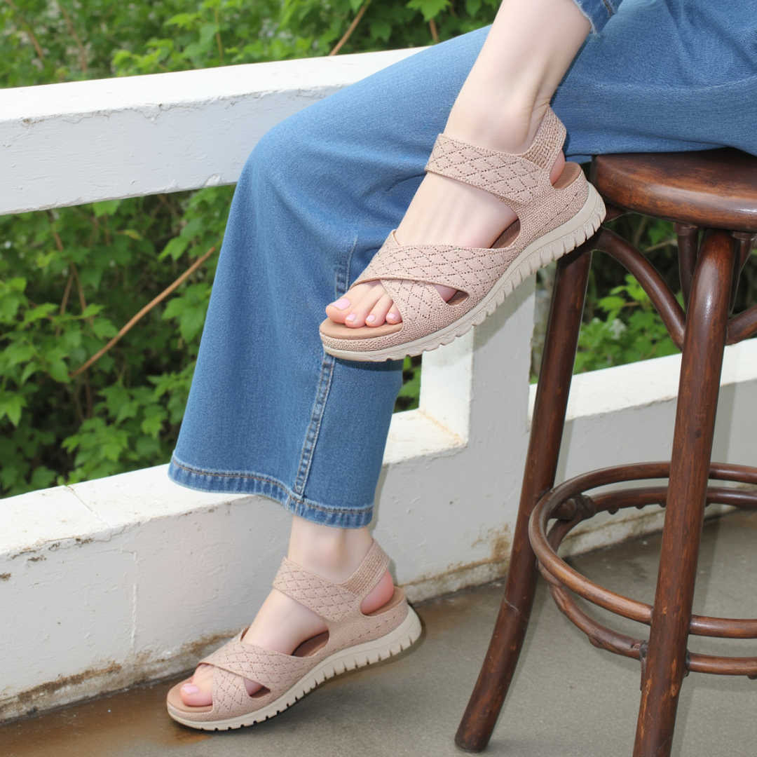 GRW Women Orthopedic Sandals Arch-support Comfortable Diamond Knit Cross Strap Elegant Design