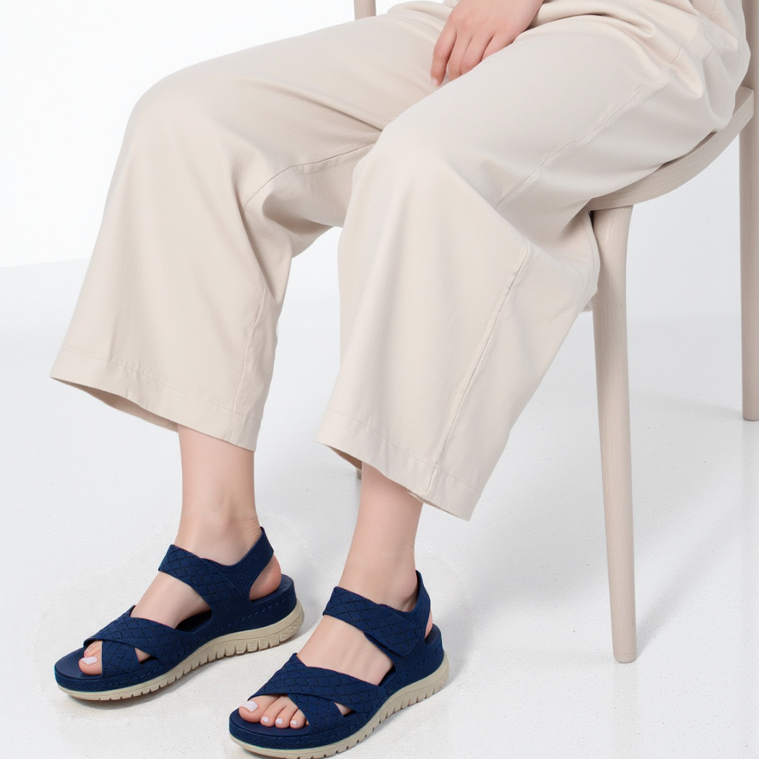 GRW Women Orthopedic Sandals Arch-support Comfortable Diamond Knit Cross Strap Elegant Design