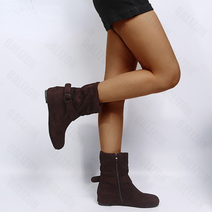 GRW Women Slouchy Boots Suede Ultra-Comfortable Side Zipper Round Toe Trendy Design