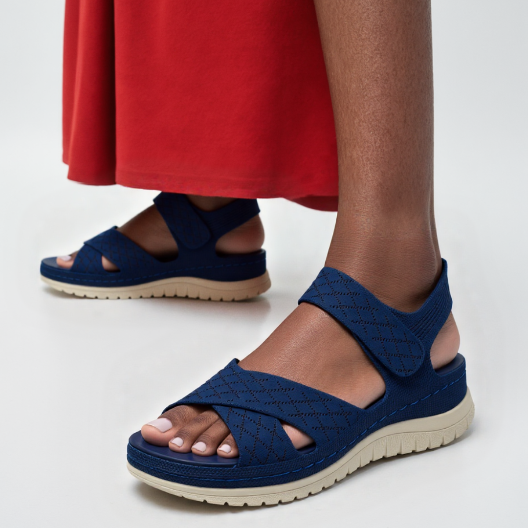 GRW Women Orthopedic Sandals Arch-support Comfortable Diamond Knit Cross Strap Elegant Design