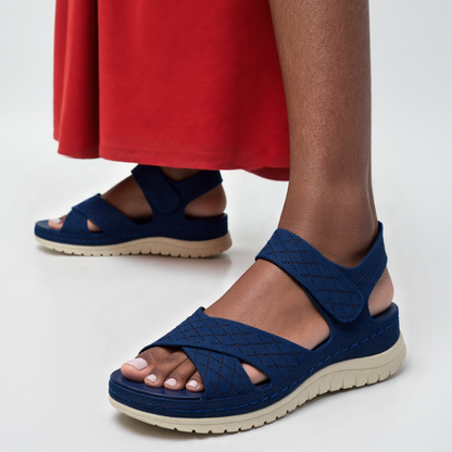 GRW Women Orthopedic Sandals Arch-support Comfortable Diamond Knit Cross Strap Elegant Design