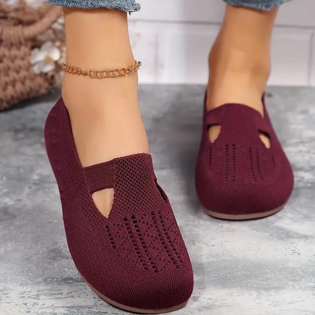 GRW Orthopedic Women Walking Shoes Comfortable Breathable Knit Flats Round Toe Slip on Vintage