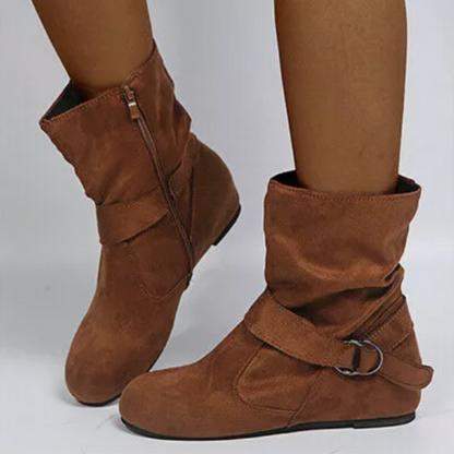 GRW Women Slouchy Boots Suede Ultra-Comfortable Side Zipper Round Toe Trendy Design