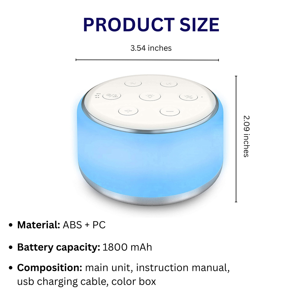 White Noise Machine with 34 Soothing Sounds & 7-Color Night Light, Portable Sleep Machine