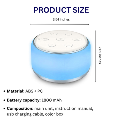 White Noise Machine with 34 Soothing Sounds & 7-Color Night Light, Portable Sleep Machine
