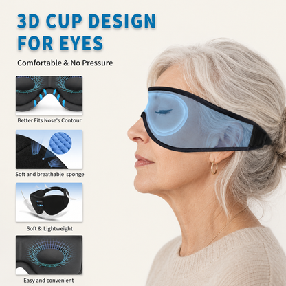 Smart Sleep Mask with 3D Eye Cups, 100% Blackout & Bluetooth Audio for Side Sleepers