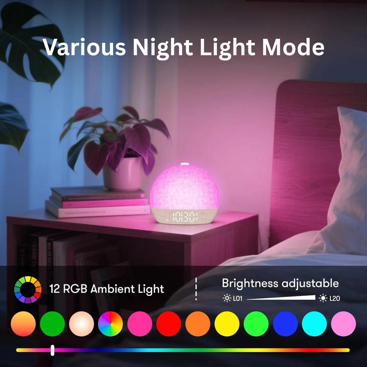 4-in-1 White Noise Machine with 30 Sleep Sounds, Sunrise Alarm And 7 Colors Night Light