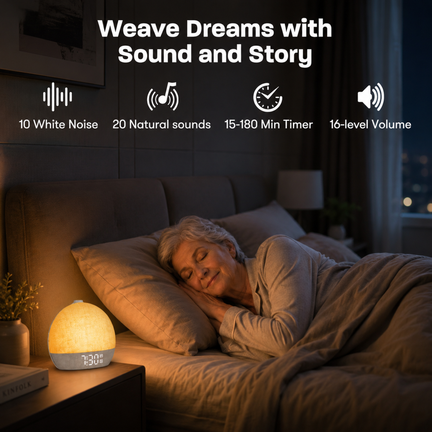 4-in-1 White Noise Machine with 30 Sleep Sounds, Sunrise Alarm And 7 Colors Night Light