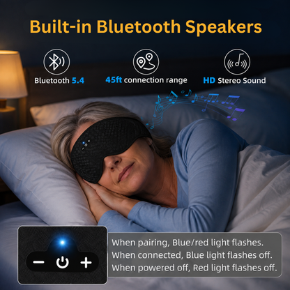 Smart Sleep Mask 3D Contoured Eye Design with Blackout & Bluetooth Audio For Side Sleepers
