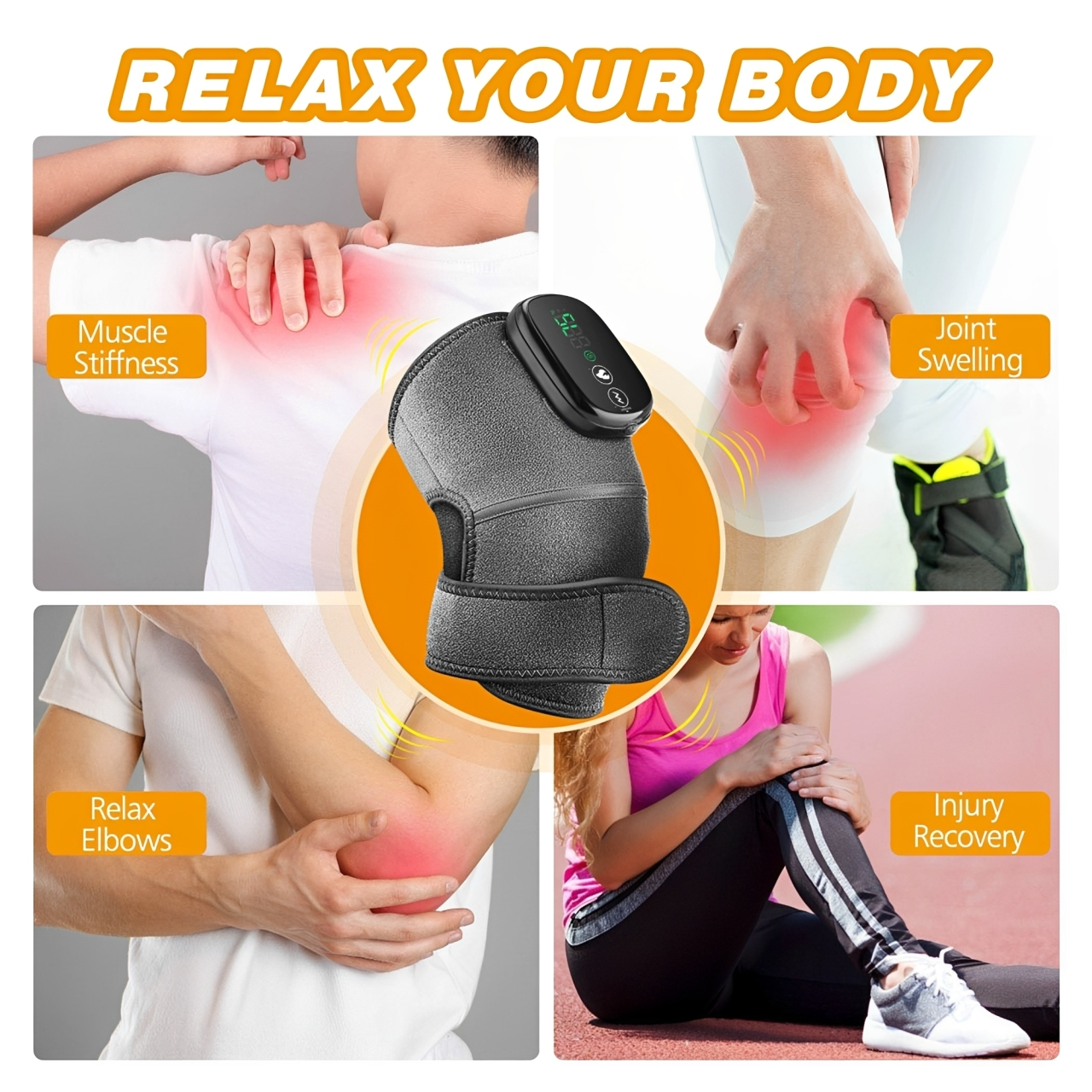 Knee Brace Massager Heat Vibration Deep Relaxation Pain Relief Smart Adjustable Muscle GroovyWish