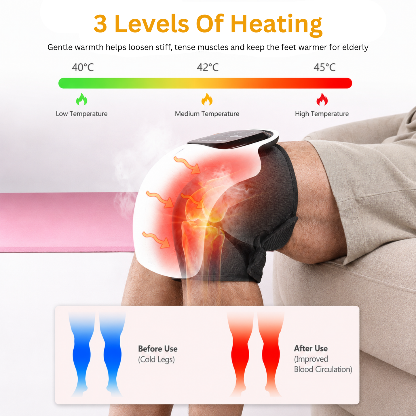 Smart Knee Massager with Heat, Vibration & Red Light, 360° Wrap & LED Touchscreen