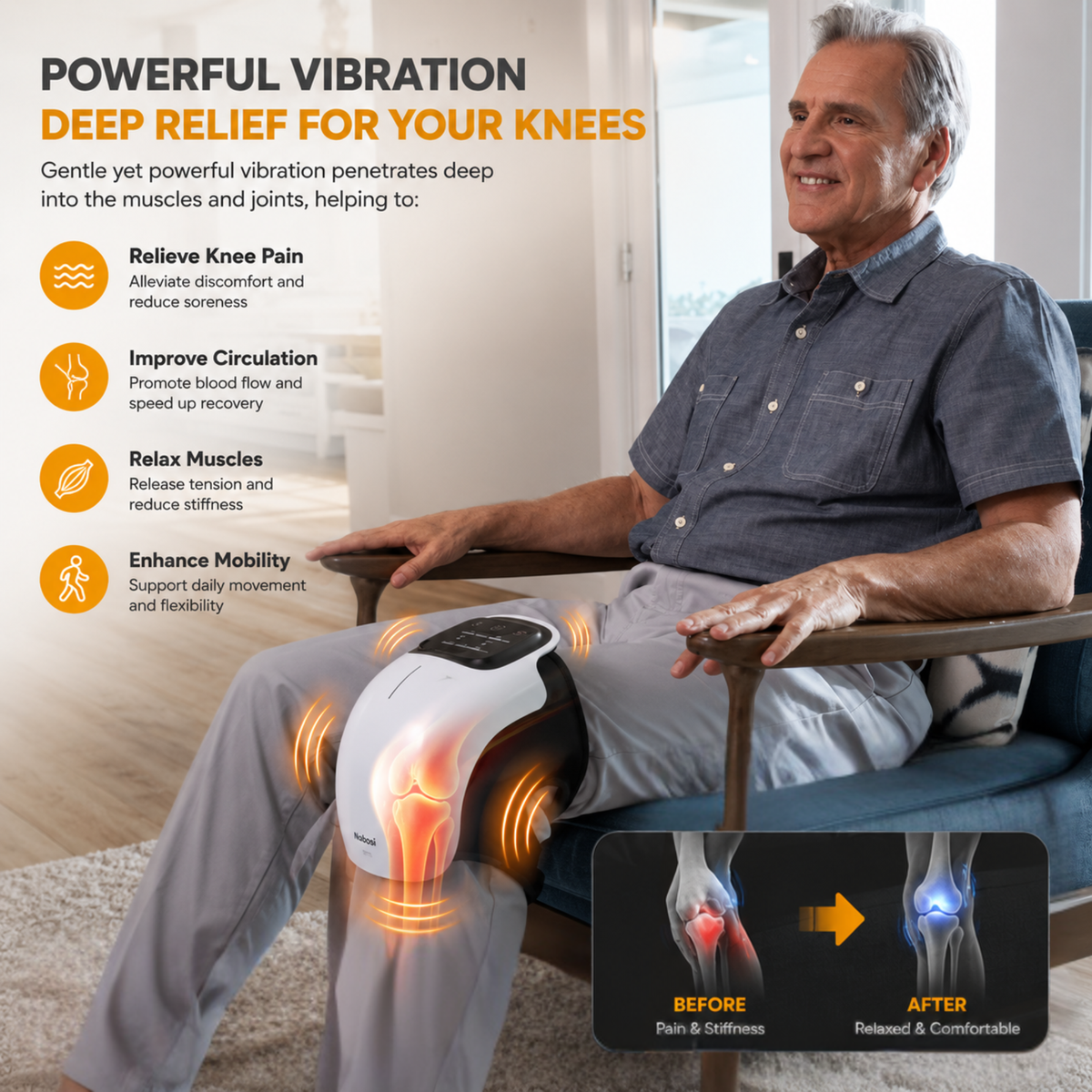 Smart Knee Massager with Heat, Vibration & Red Light, 360° Wrap & LED Touchscreen