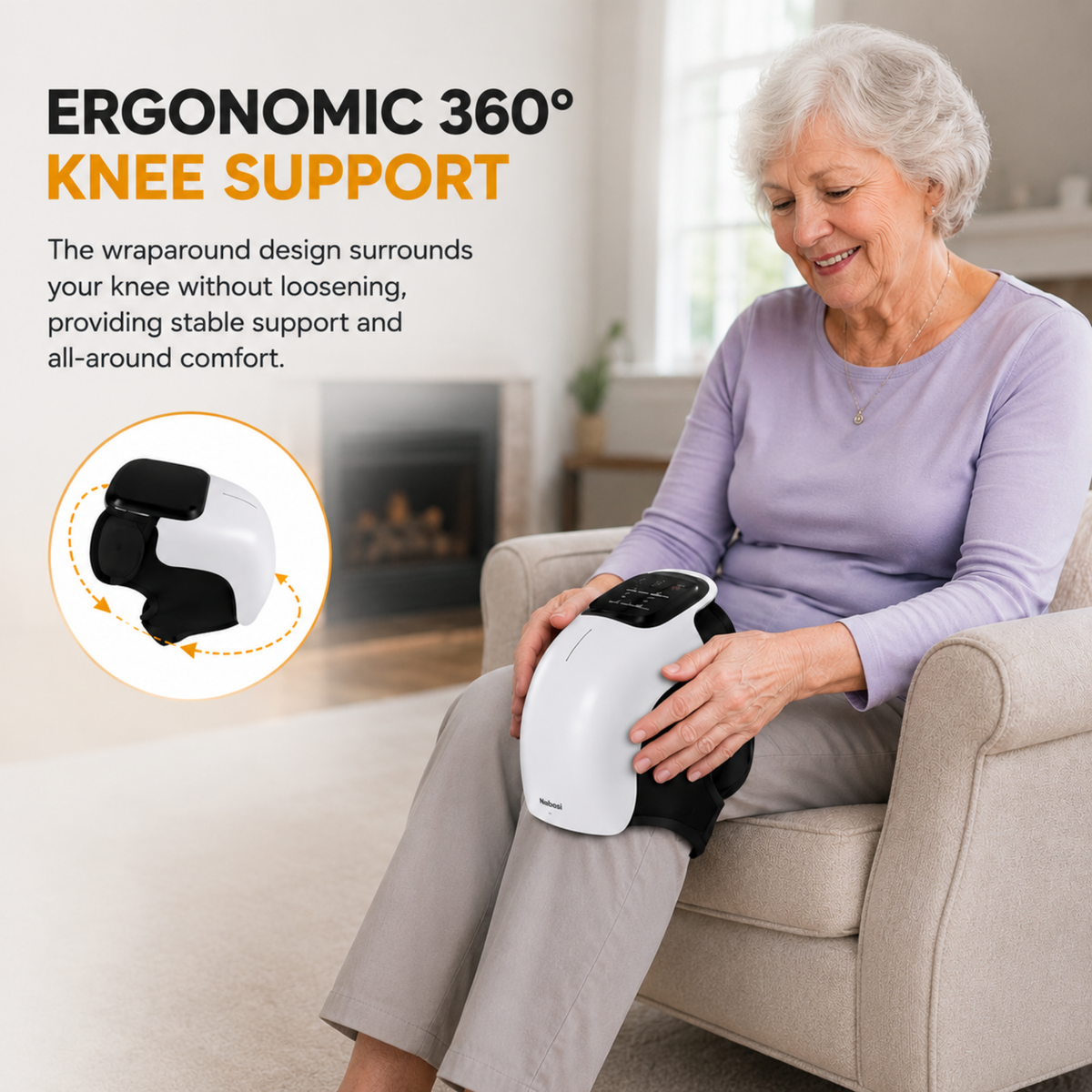 Smart Knee Massager with Heat, Vibration & Red Light, 360° Wrap & LED Touchscreen