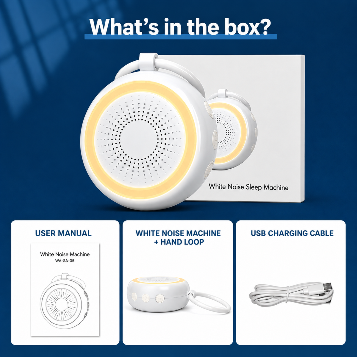 White Noise Machine with 22 Soothing Sounds & Golden Breathing Light, Portable Design