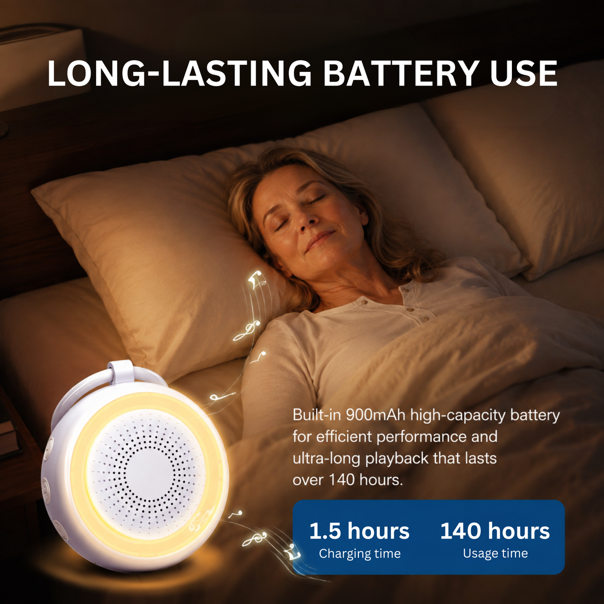 White Noise Machine with 22 Soothing Sounds & Golden Breathing Light, Portable Design