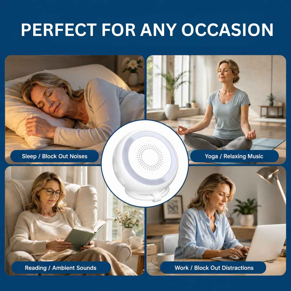White Noise Machine with 22 Soothing Sounds & Golden Breathing Light, Portable Design
