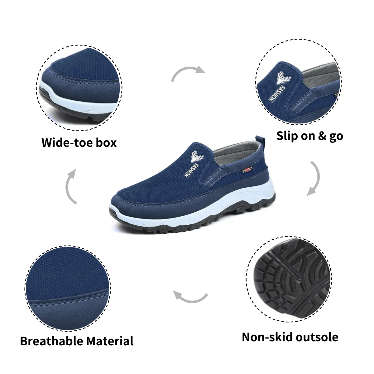 GRW Orthopedic Men's Shoes Comfortable Soft Sole Canvas Slip-on