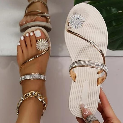 GRW Women Sandals Rhinestone Comfortable Soft Luxury Flat Sandals