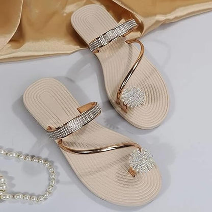 GRW Women Sandals Rhinestone Comfortable Soft Luxury Flat Sandals