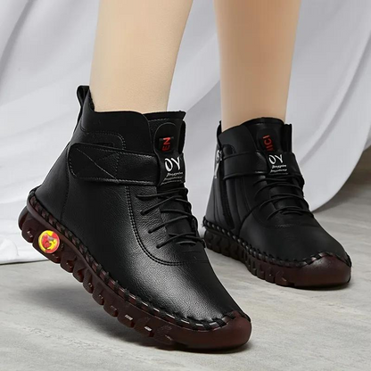 GRW Orthopedic Shoes for Women Waterproof Velcro Plush Fleece Warm Leather Boots