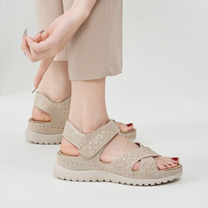 GRW Women Orthopedic Sandals Arch-support Comfortable Diamond Knit Cross Strap Elegant Design