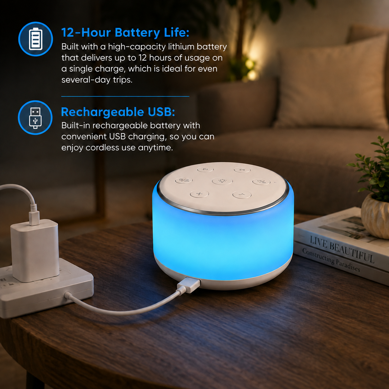 White Noise Machine with 34 Soothing Sounds & 7-Color Night Light, Portable Sleep Machine