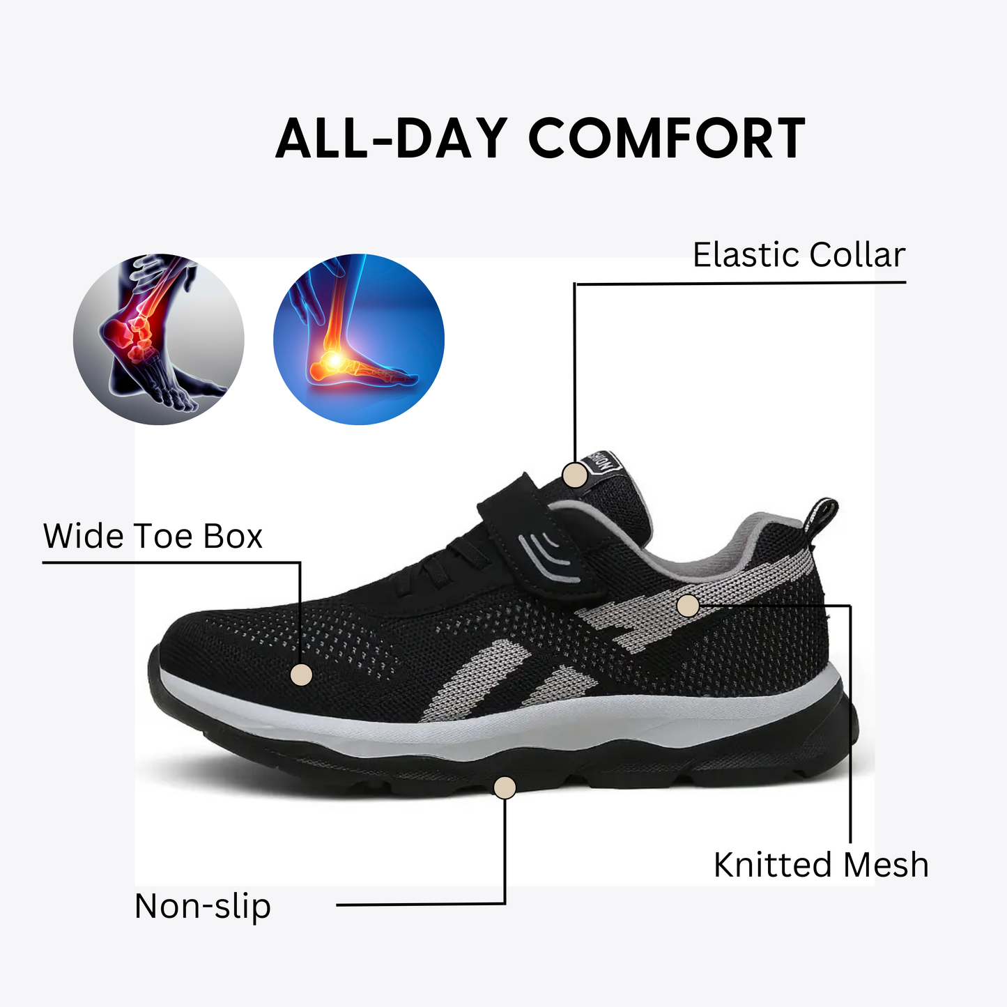 GRW Women’s Orthopedic Shoes Arch-Support Breathable Lightweight Non-Slip Knitted Mesh Sneakers