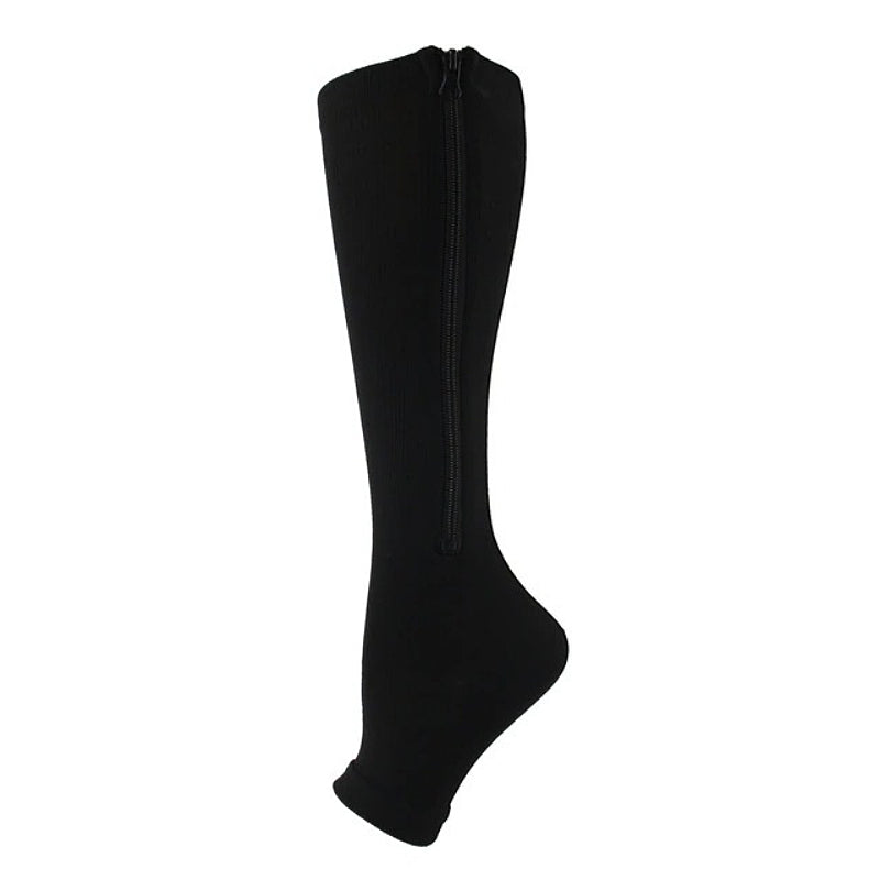 GRW Knee High Compression Socks Women Breathable Calf Protection Side Zipper Open Toe