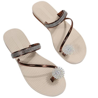 GRW Women Sandals Rhinestone Comfortable Soft Luxury Flat Sandals