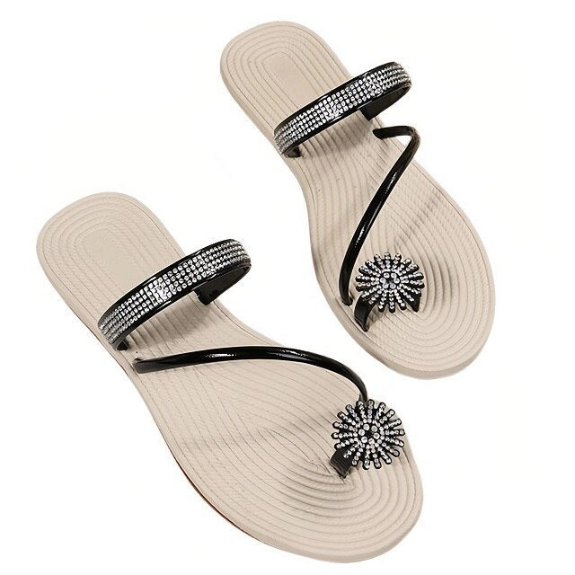 GRW Women Sandals Rhinestone Comfortable Soft Luxury Flat Sandals