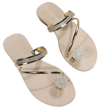 GRW Women Sandals Rhinestone Comfortable Soft Luxury Flat Sandals